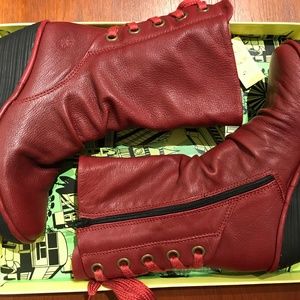 NIB Fly London Yada Red Leather Boots, size 39